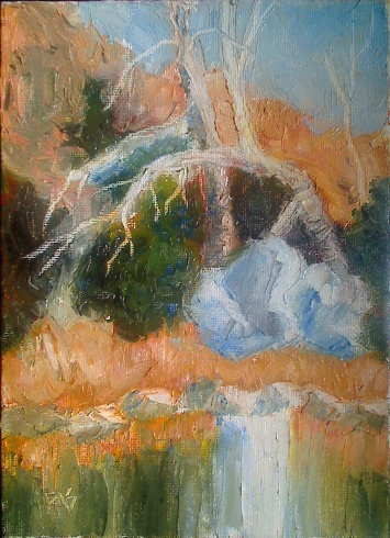 Oyster Creek landscape painting in R&F Pigment Sticks on canvas board by Robert A. Sloan