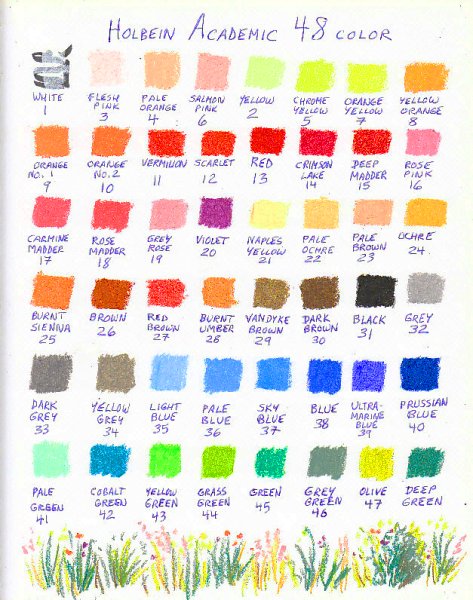 Holbein Watercolor Paints Color Chart