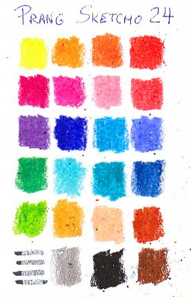 Color chart of 24 Prang Sketcho oil pastels.