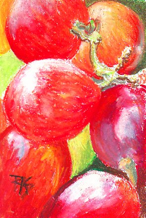 Red Grapes by Robert A. Sloan, light green grapes in background, pale highlights.