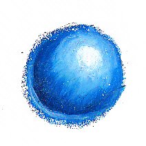 Blue ball painted in oil pastels with shape defined by shading.