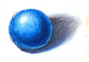 Shaded blue ball with shadow showing hard and soft edges.