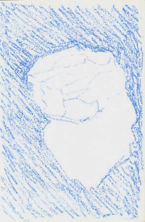 Sketch of white rock in blue oil pastel