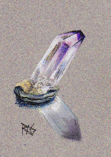 Amethyst crystal drawn in Mungyo Gallery oil pastel on gray Canson mi-Tientes by Robert A. Sloan
