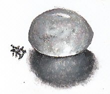Clear quartz pebble with shadow on white background in Pentel oil pastels.
