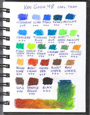 Color chart for 24 cool and neutral range Van Gogh oil pastels