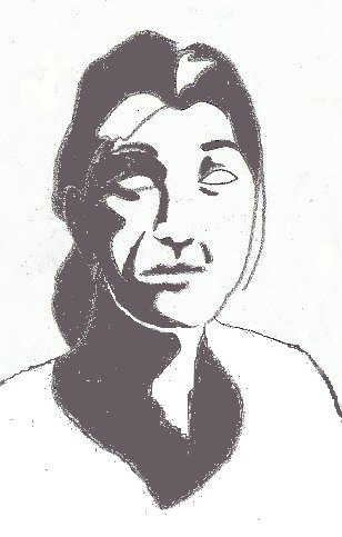 Contour drawing of a woman's head shaded in the shadow areas, corrected for consistent light.