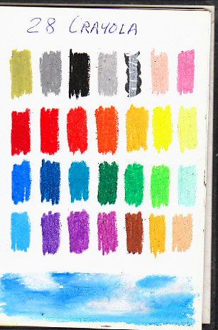 Color chart of full range 28 color set of Crayola Oil Pastels