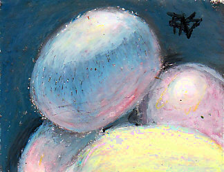 Drawing Eggs by Robert A. Sloan, oil pastel on paper.