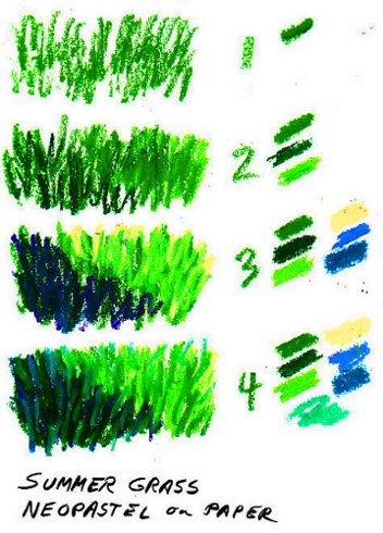 Grass textures demo drawing with all four stages in oil pastels