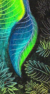 leaf, sgraffito, oil pastels, portfolio watersoluble oil pastels, blending