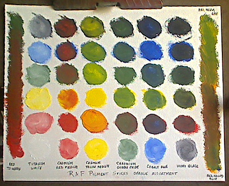 Color Mixing Chart for 6 Opaque R&F Pigment Sticks set