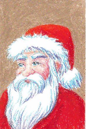 Santa Claus drawing in Mungyo Gallery oil pastels by Robert A. Sloan, illustration for eHow article on how to draw Santa Claus and product review of Mungyo Gallery oil pastels.