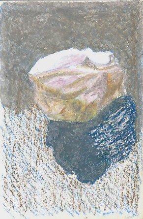 White stone sketch with upper areas and shadow blended with gray over colors.